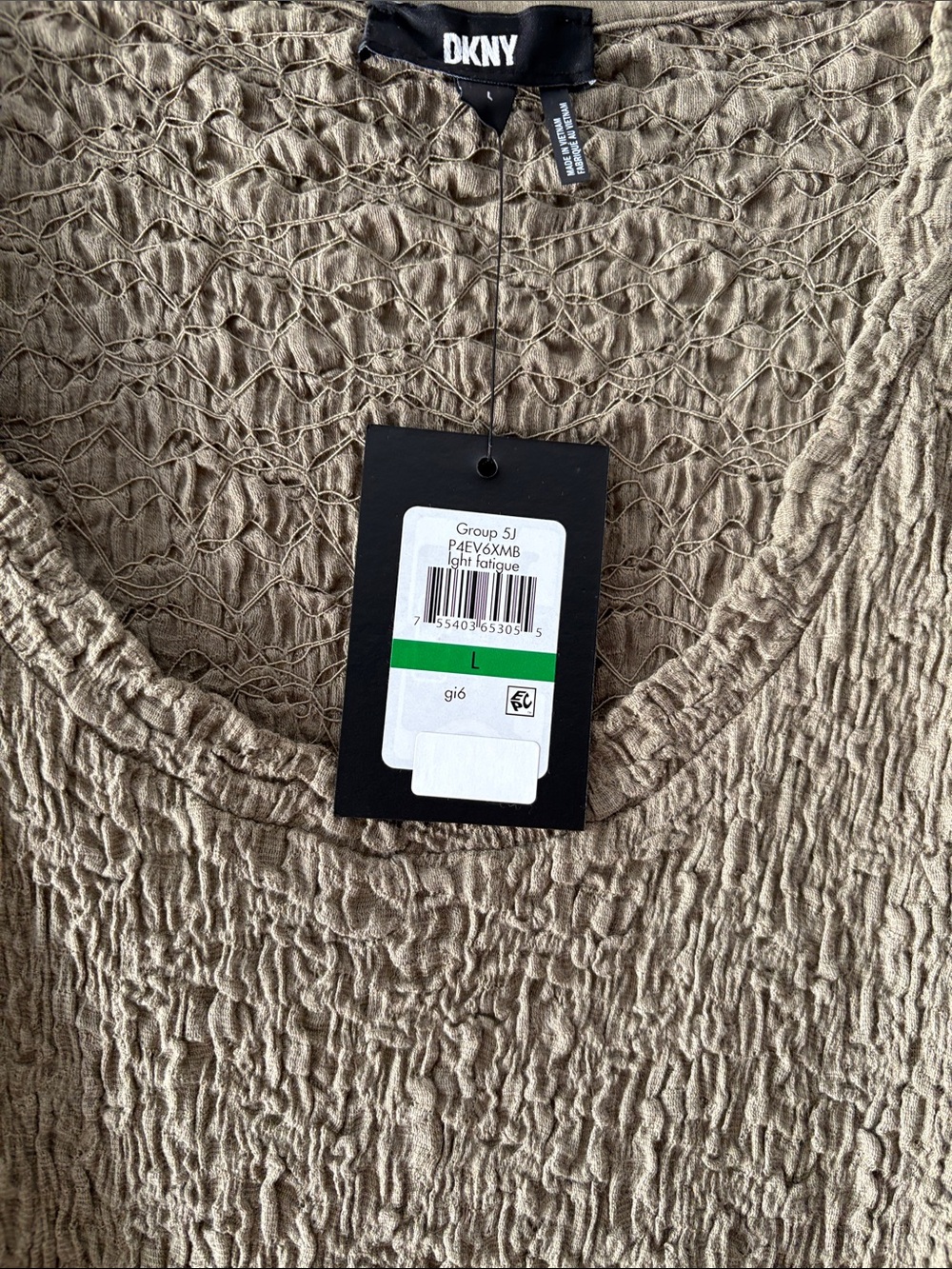 DKNY Olive Green Textured Short Sleeve Top - Picture 2 of 6